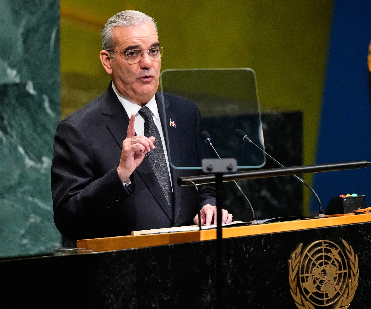 El presidente Luis Abinader mientras pronunciaba SU discurso en la ONU.
